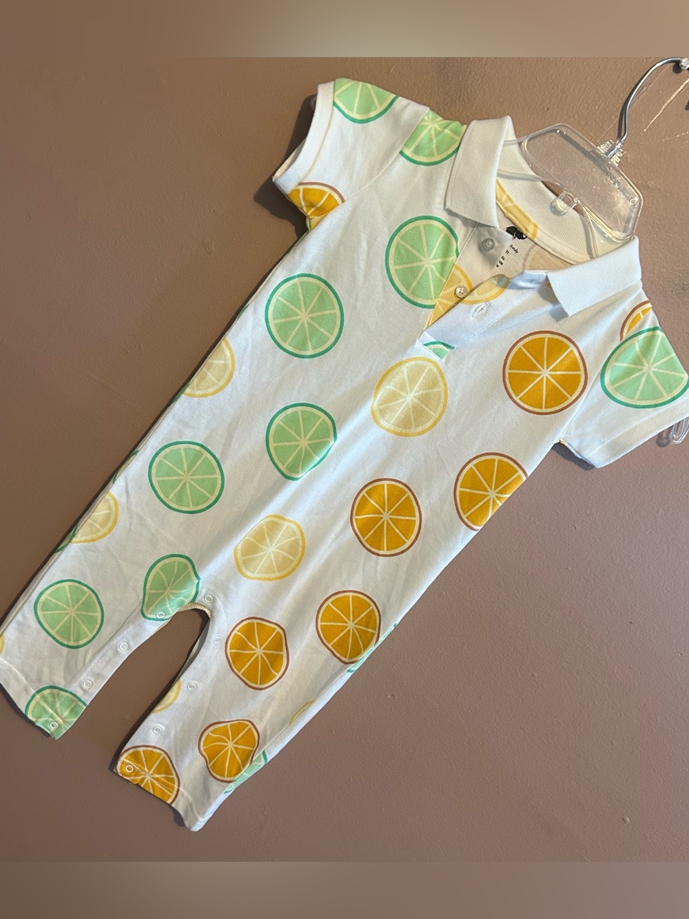 Monica + Andy Organic Cotton Slub Shortie Romper Citrus Fruit Size 18-24M Months
